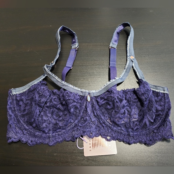 Denim And Lace Quarter Cup Bra - Picture 1 of 6